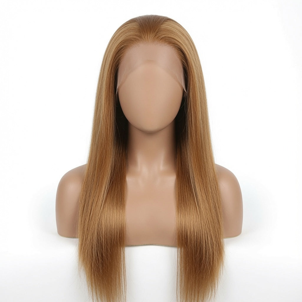 Long Honey Blonde Straight Lace Front Wig – 22 Inch Synthetic Fiber, Pre-Plucked Hairline, Glueless Cap