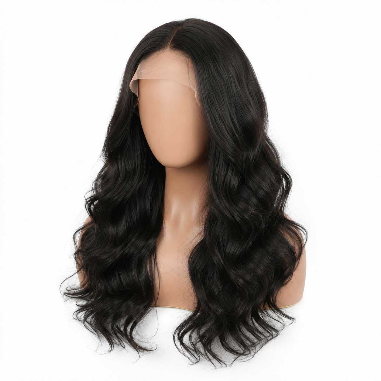 22-Inch Long Wavy Lace Front Wig for Women – Natural Black Synthetic Fiber Heat Resistant Middle Part Glueless Wig with Soft Body Waves for Daily Wear