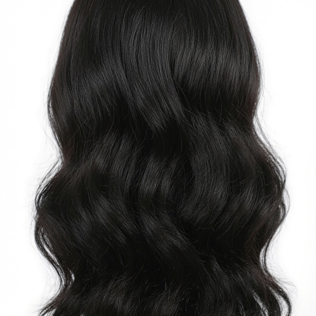 22-Inch Long Wavy Lace Front Wig for Women – Natural Black Synthetic Fiber Heat Resistant Middle Part Glueless Wig with Soft Body Waves for Daily Wear