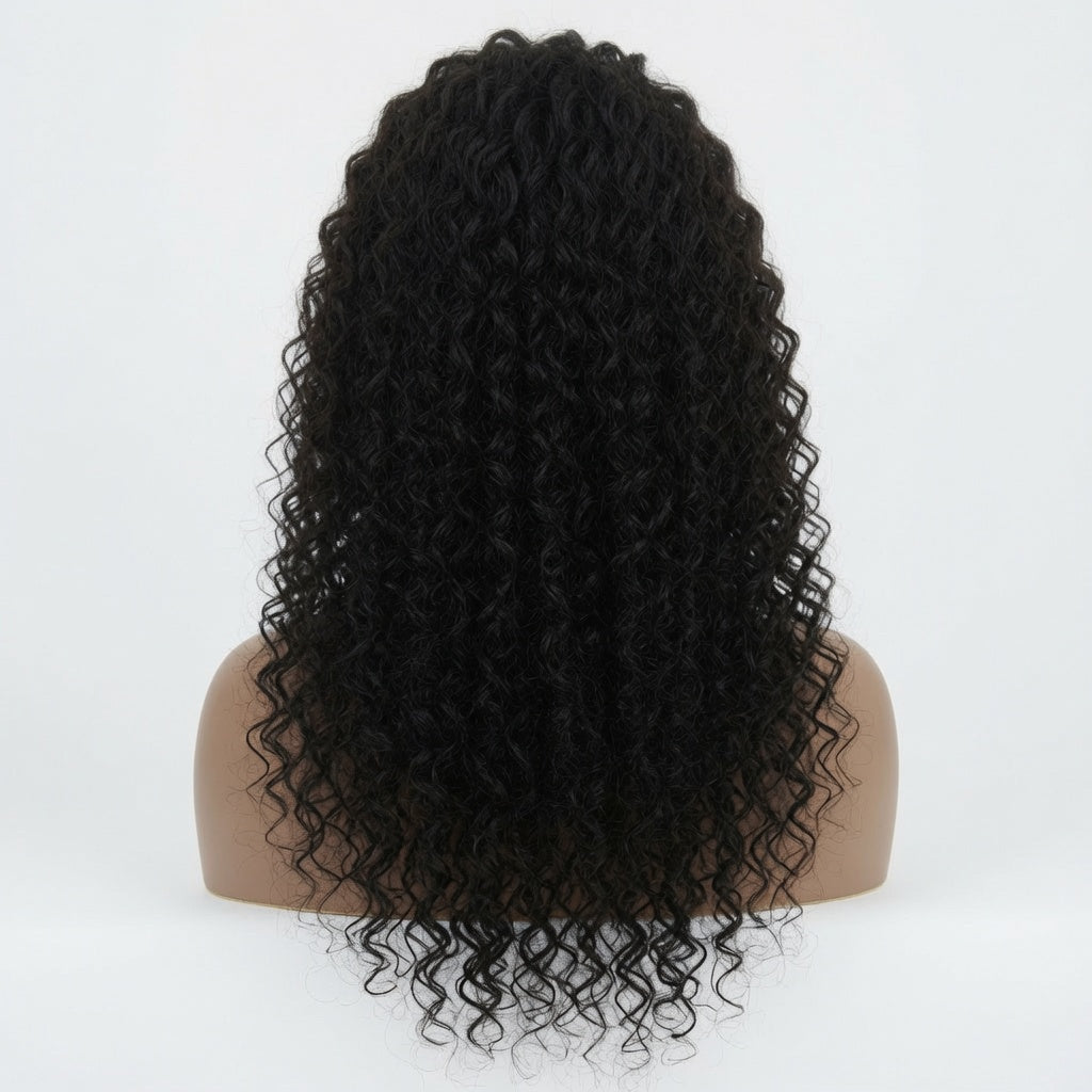 22 Inch Black Wool Curl Lace Front Wig – Human Hair, Pre-Plucked Hairline, Glueless Cap