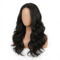22-Inch Long Wavy Lace Front Wig for Women – Natural Black Synthetic Fiber Heat Resistant Middle Part Glueless Wig with Soft Body Waves for Daily Wear