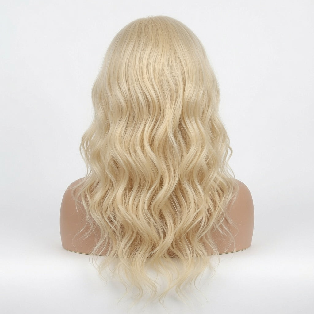 Long Platinum Blonde Wavy Lace Front Wig – 22 Inch Synthetic Fiber, Pre-Plucked Hairline, Glueless Cap