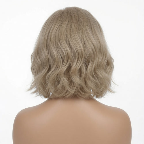 12 Inch Ash Blonde Wavy Bob Lace Front Wig | Human Hair | Glueless Cap