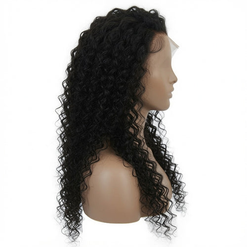 22 Inch Black Wool Curl Lace Front Wig – Human Hair, Pre-Plucked Hairline, Glueless Cap