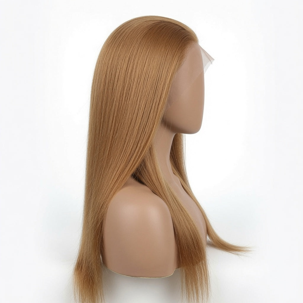 Long Honey Blonde Straight Lace Front Wig – 22 Inch Synthetic Fiber, Pre-Plucked Hairline, Glueless Cap