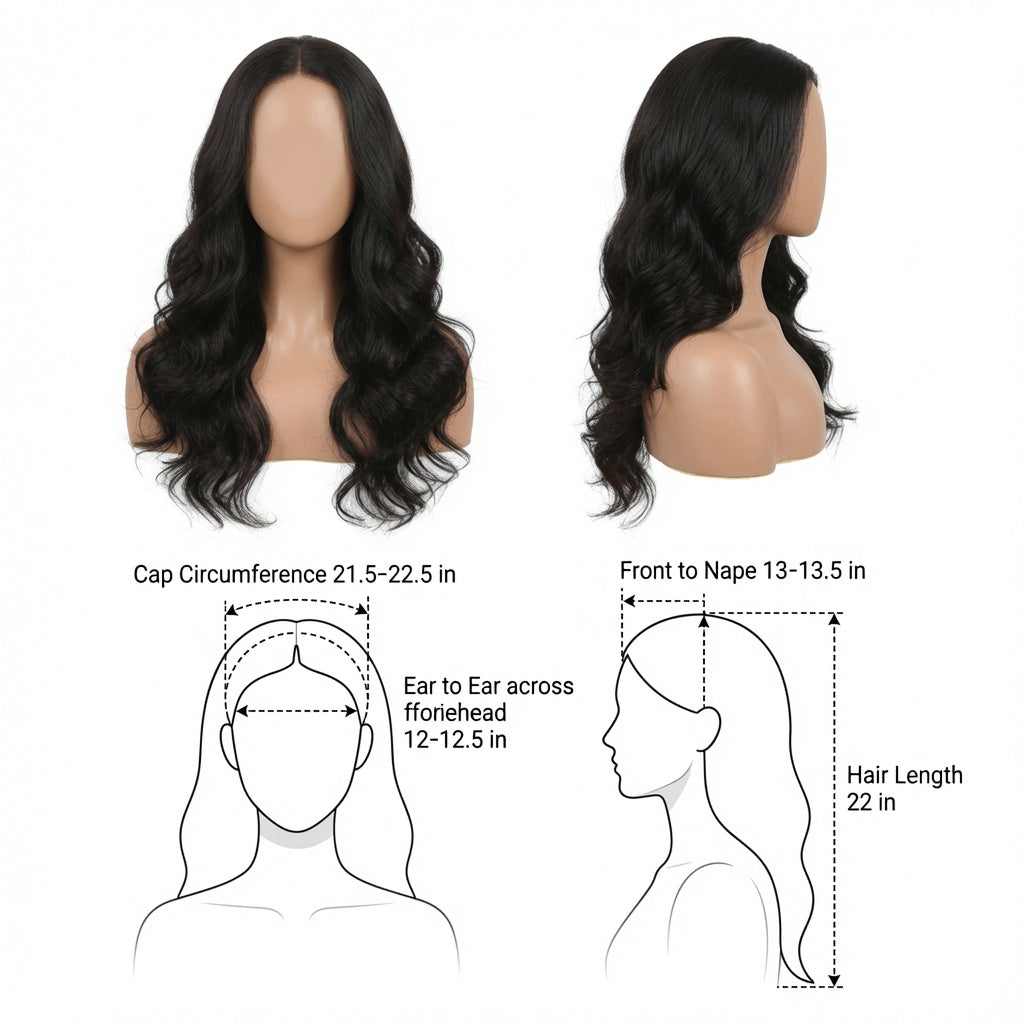 22-Inch Long Wavy Lace Front Wig for Women – Natural Black Synthetic Fiber Heat Resistant Middle Part Glueless Wig with Soft Body Waves for Daily Wear