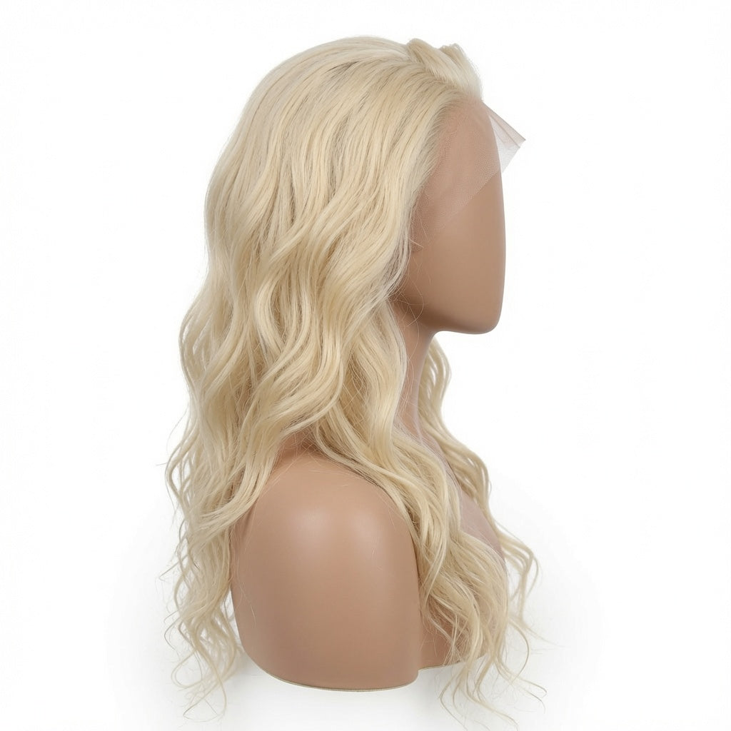 Long Platinum Blonde Wavy Lace Front Wig – 22 Inch Synthetic Fiber, Pre-Plucked Hairline, Glueless Cap