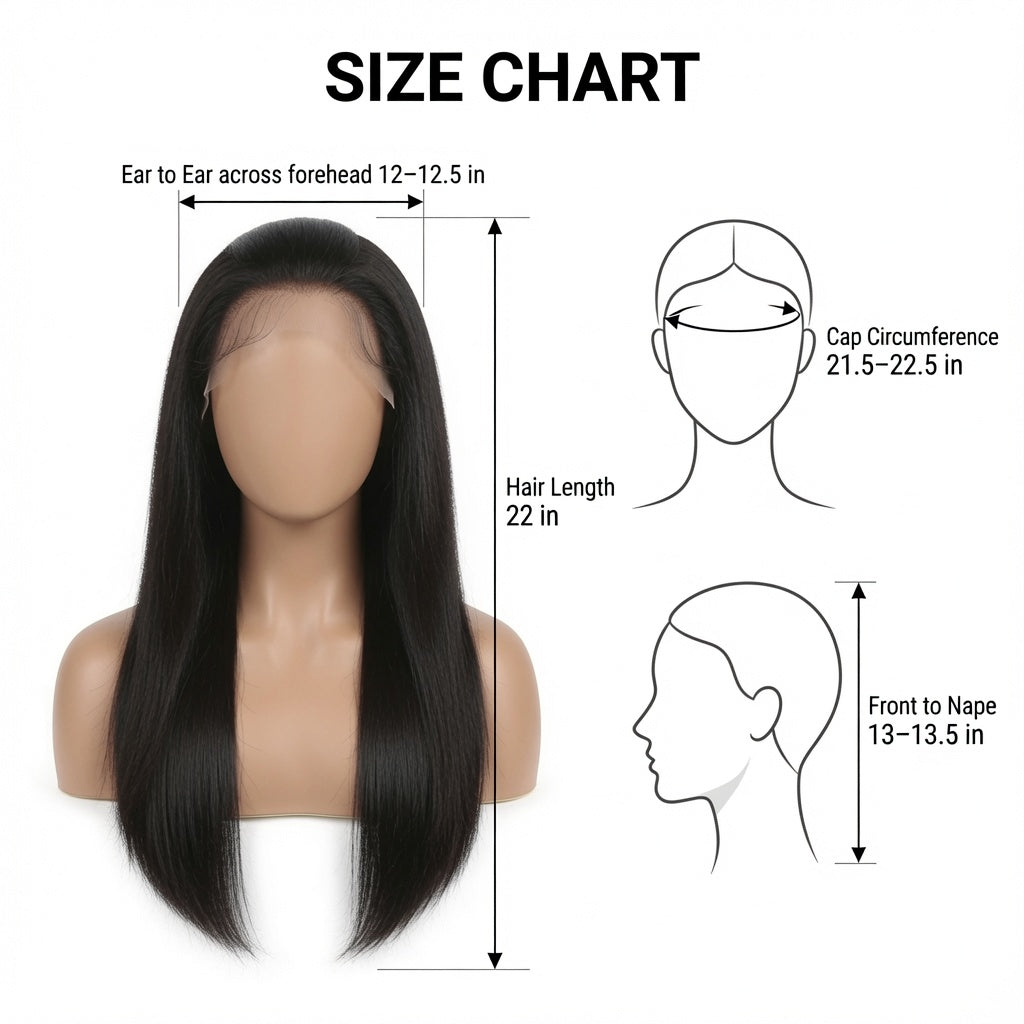 Long Straight Black Lace Front Wig – 22 Inch Synthetic Fiber, Glueless Cap, Natural Hairline