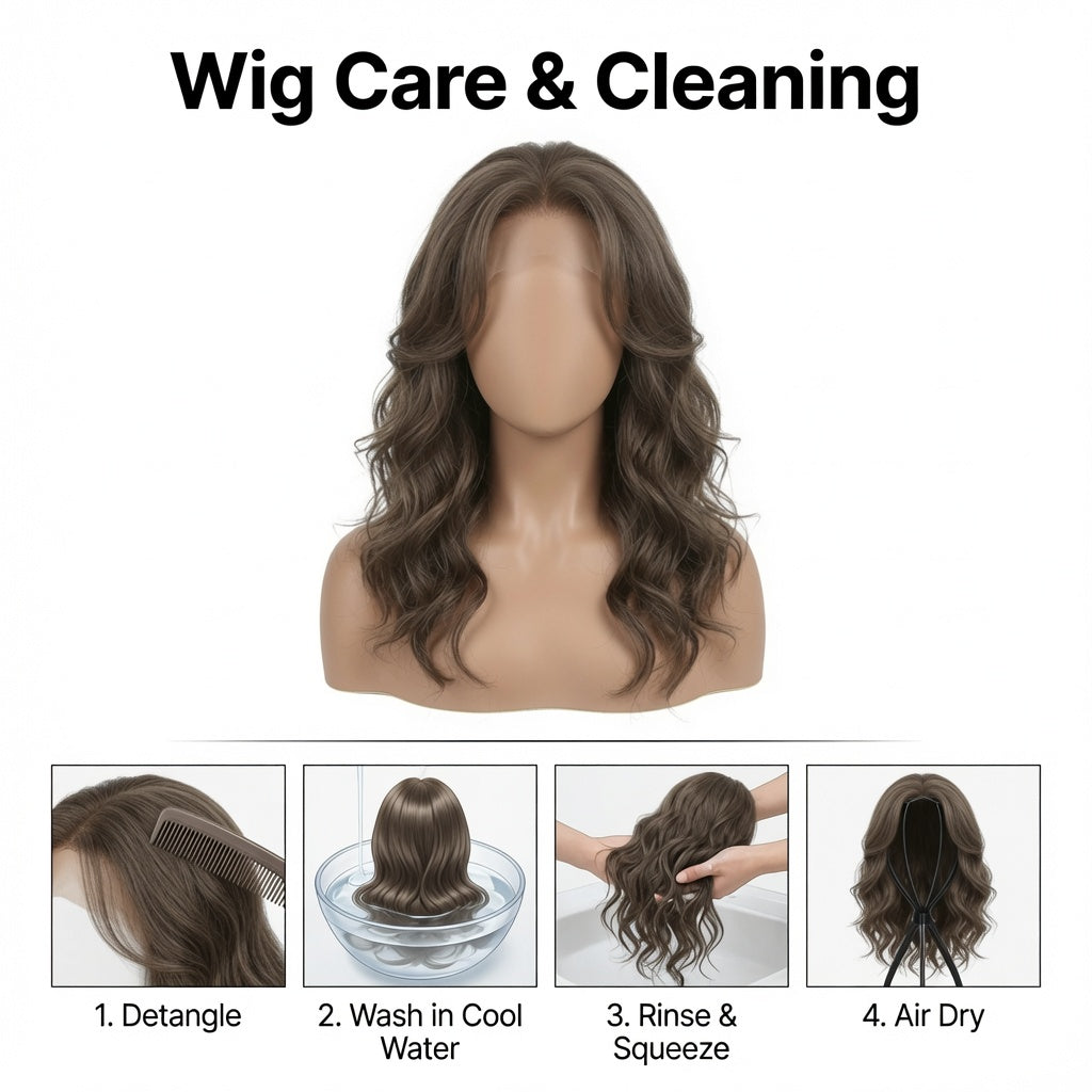 Medium Length Ash Brown Wavy Lace Front Wig – Synthetic Fiber, Pre-Plucked Hairline, Glueless Cap