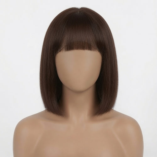 12 Inch Straight Bob Wig with Blunt Bangs | Human Hair | Glueless Cap