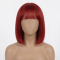 Short Red Straight Bob Lace Front Wig with Blunt Bangs – Human Hair, Pre-Plucked Hairline, Glueless Cap