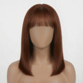 Shoulder Length Dark Brown Straight Lace Front Wig with Blunt Bangs – Human Hair, Pre-Plucked Hairline, Glueless Cap