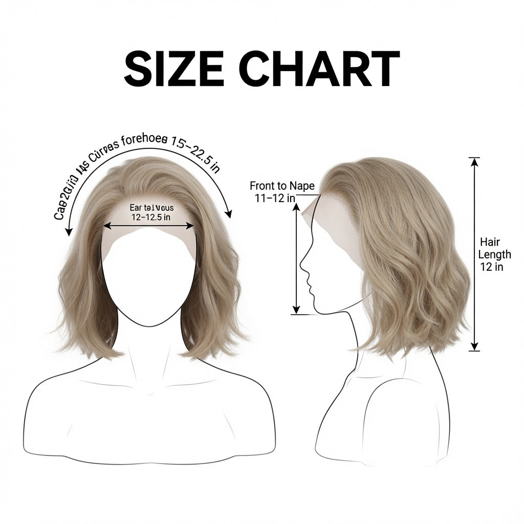 Short Ash Blonde Wavy Bob Lace Front Wig – Human Hair, Pre-Plucked Hairline, Glueless Cap