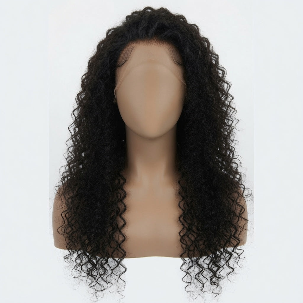 22 Inch Black Wool Curl Lace Front Wig – Human Hair, Pre-Plucked Hairline, Glueless Cap