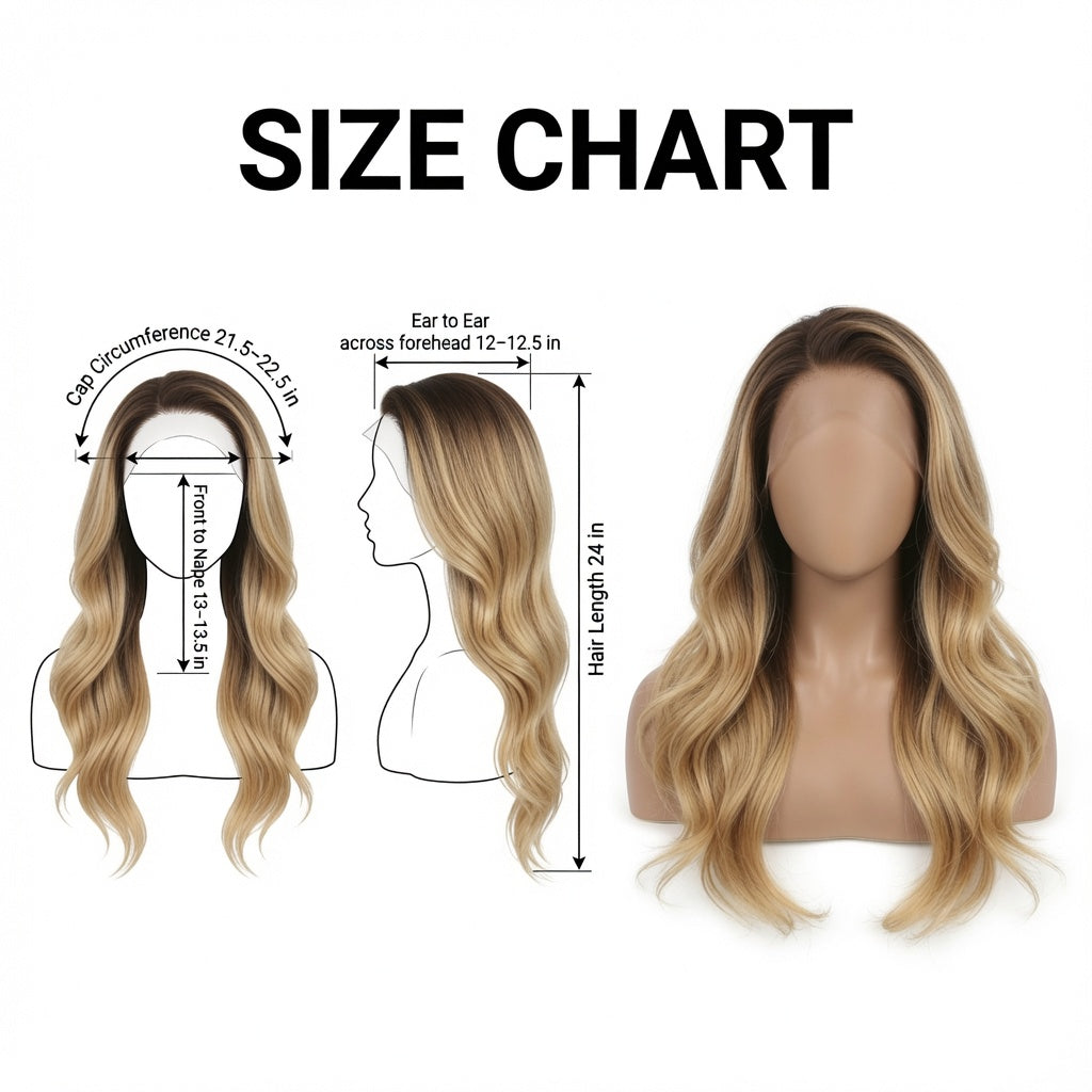 24 Inch Balayage Ombre Wavy Lace Front Wig – Human Hair, Pre-Plucked Hairline, Glueless Cap
